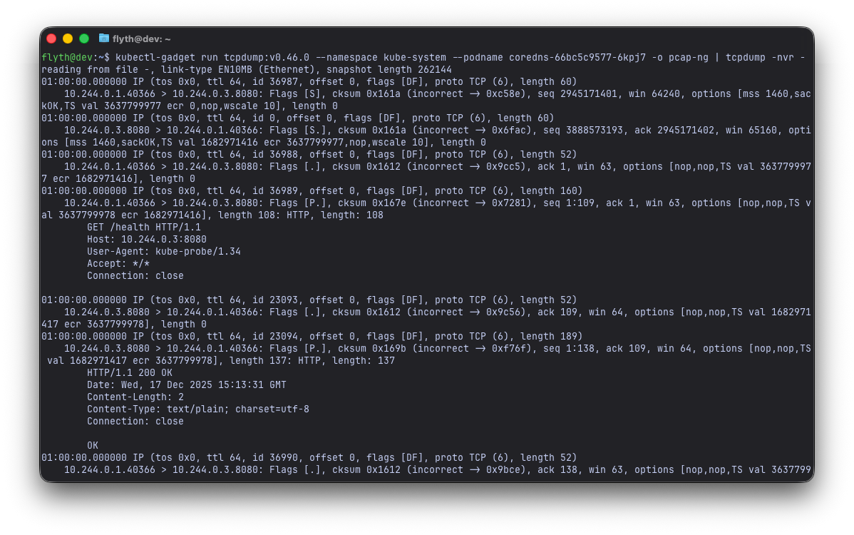 Piping IG output to tcpdump